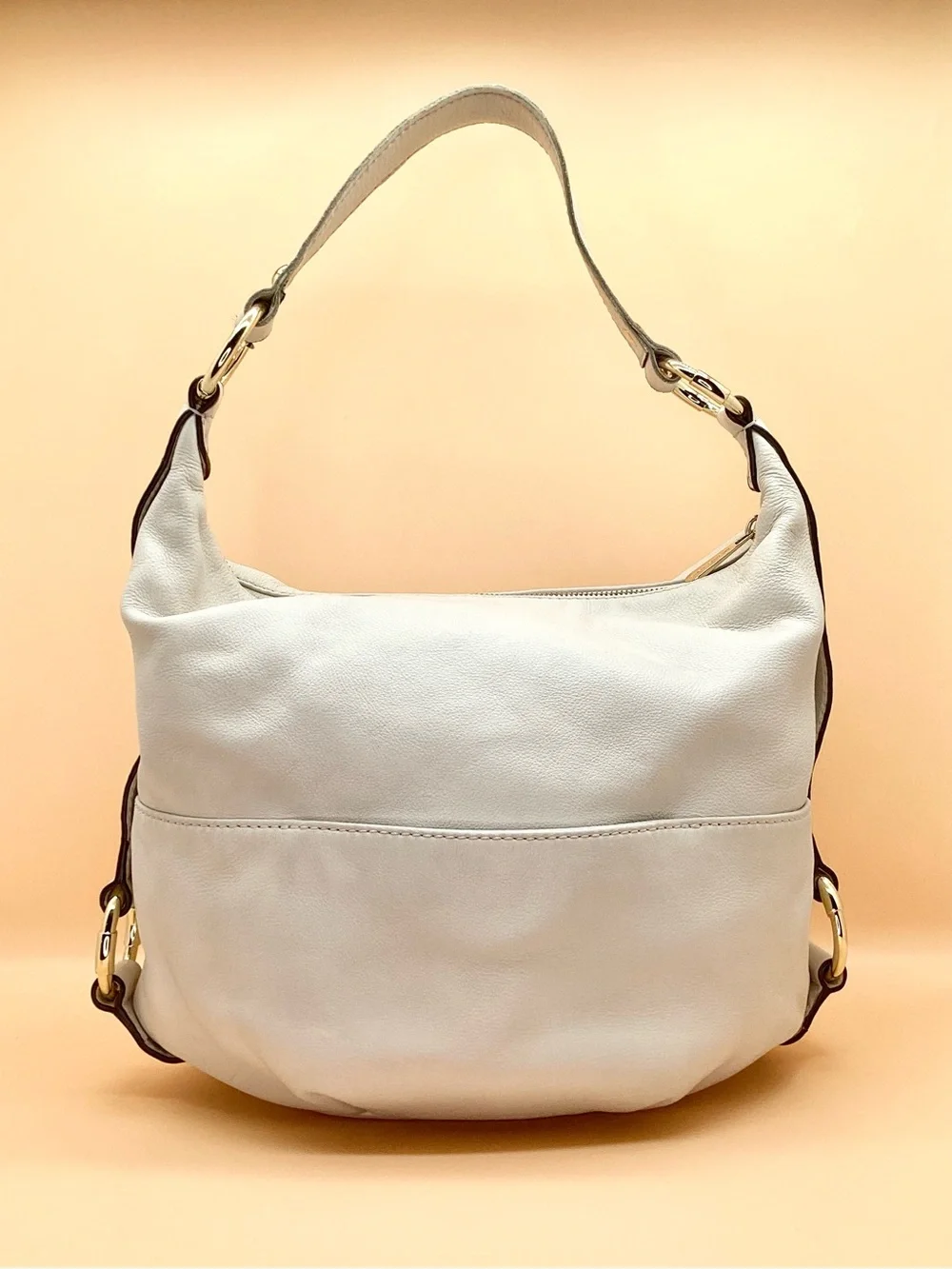 Michael Kors Cream Leather Hobo with Gold MK Emblem